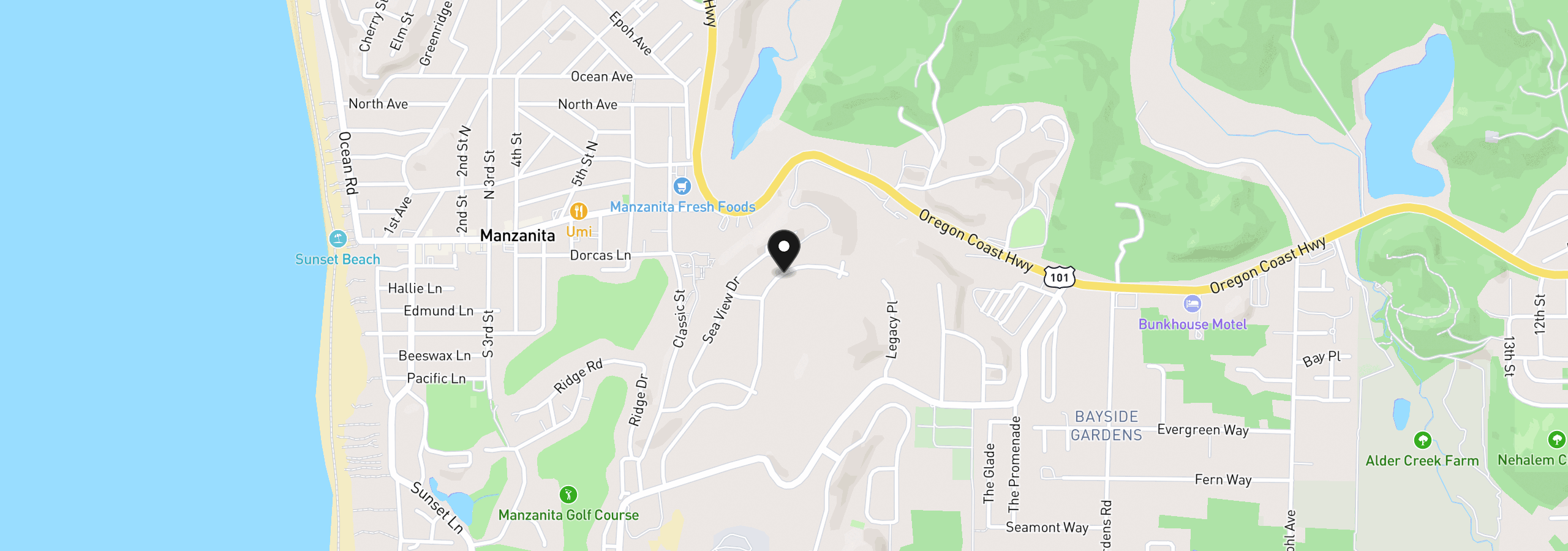 Map showing the location of 466 Meadows Dr, Manzanita, OR 97130