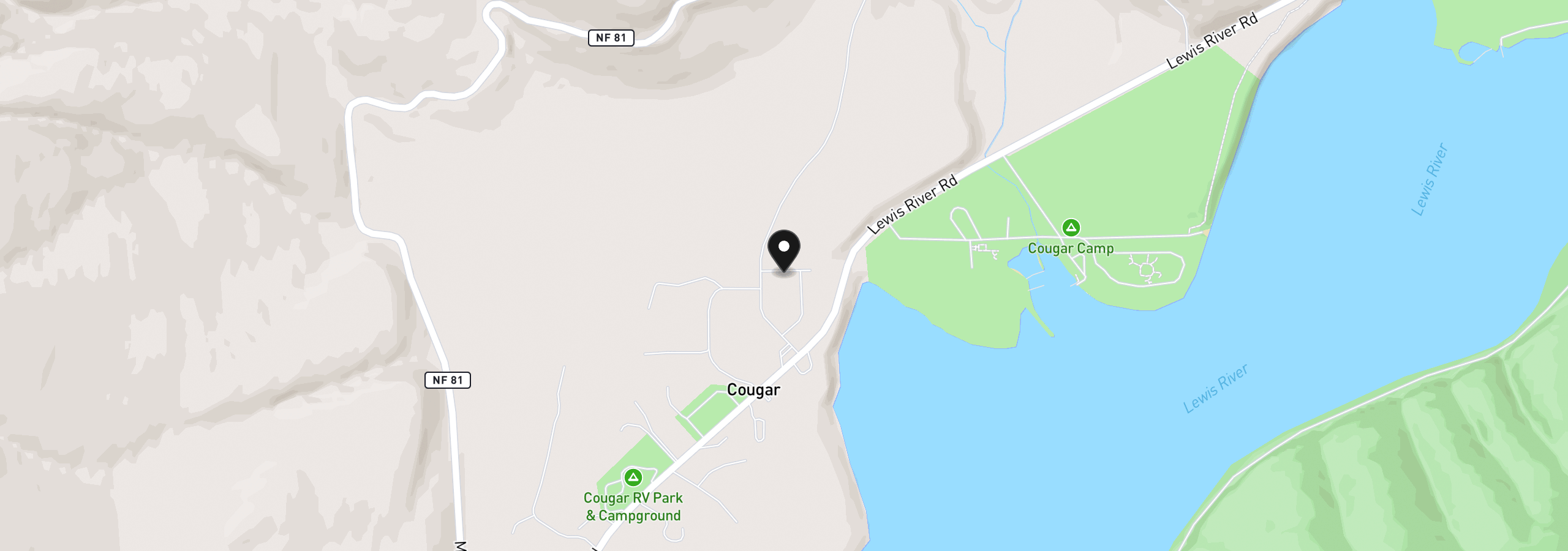 Map showing the location of 221 Cougar Loop Rd, Cougar, Wa 98616