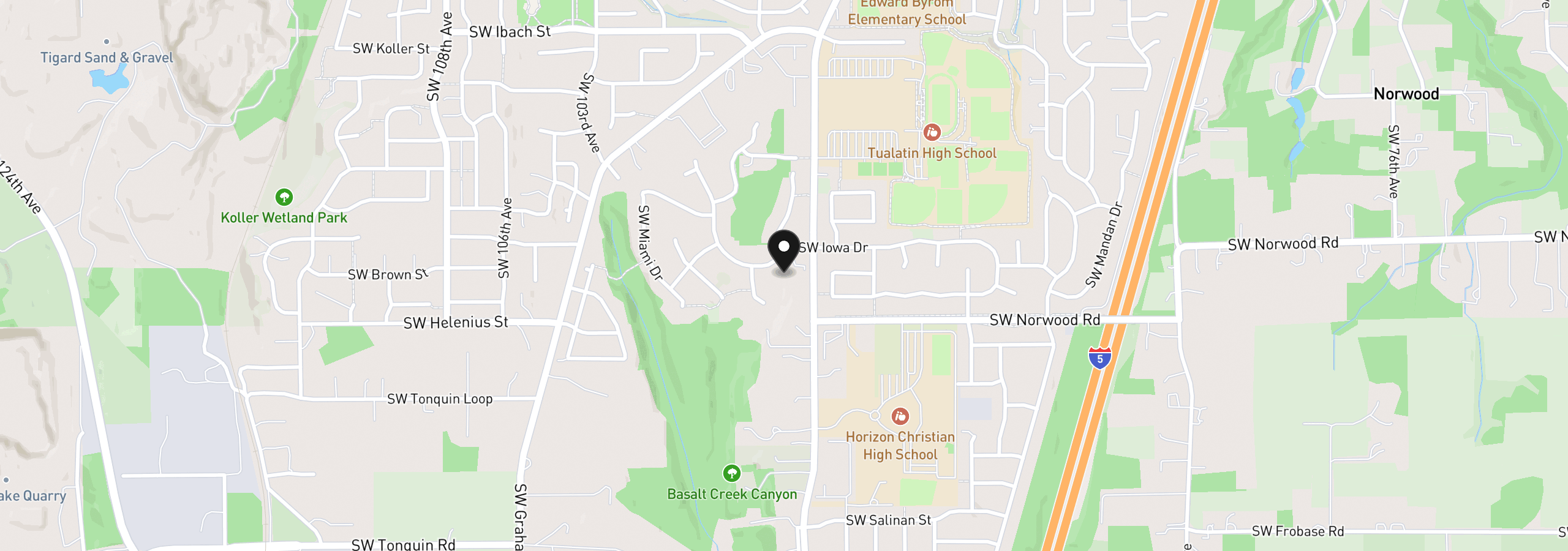 Map showing the location of 9630 SW Iowa Dr, Tualatin, OR 97062
