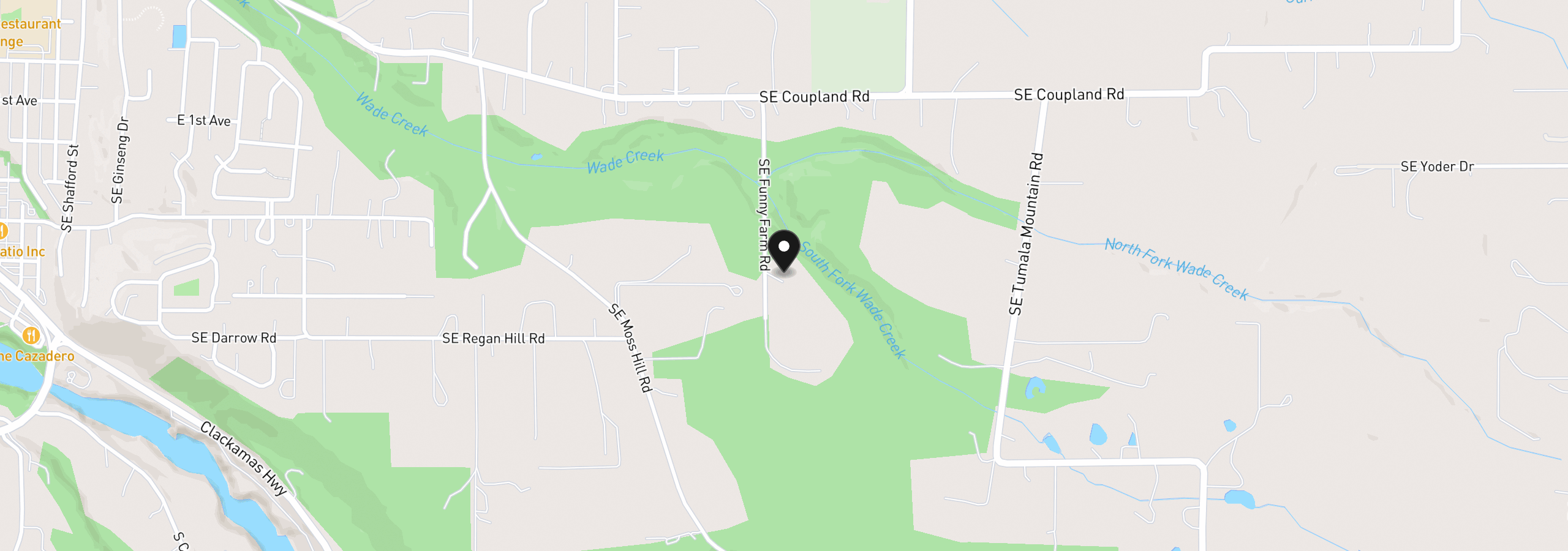 Map showing the location of 33318 SE Funny Farm Rd, Estacada, OR 97023