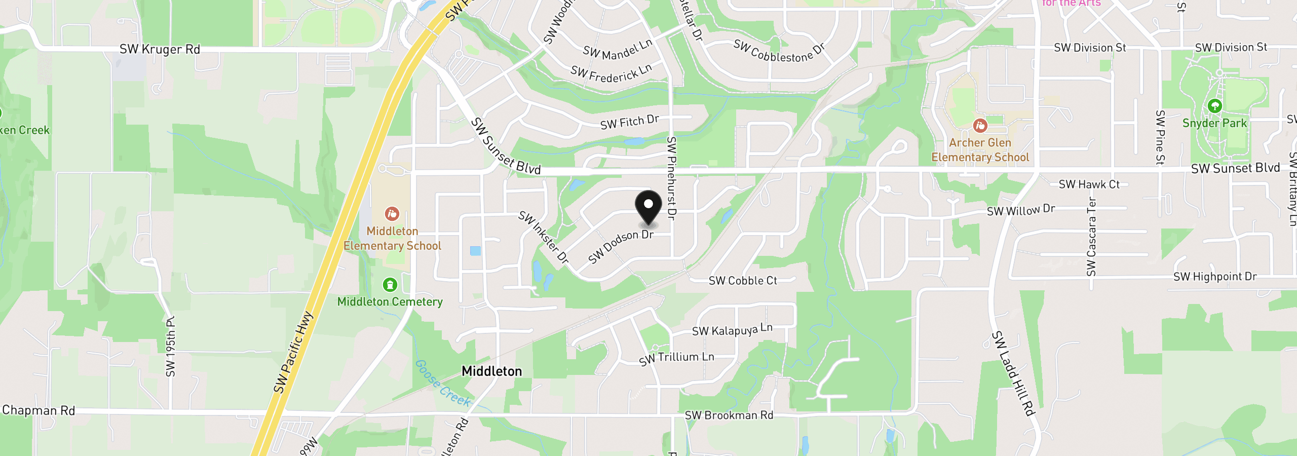Map showing the location of 17603 SW Dodson Dr, Sherwood, OR 97140