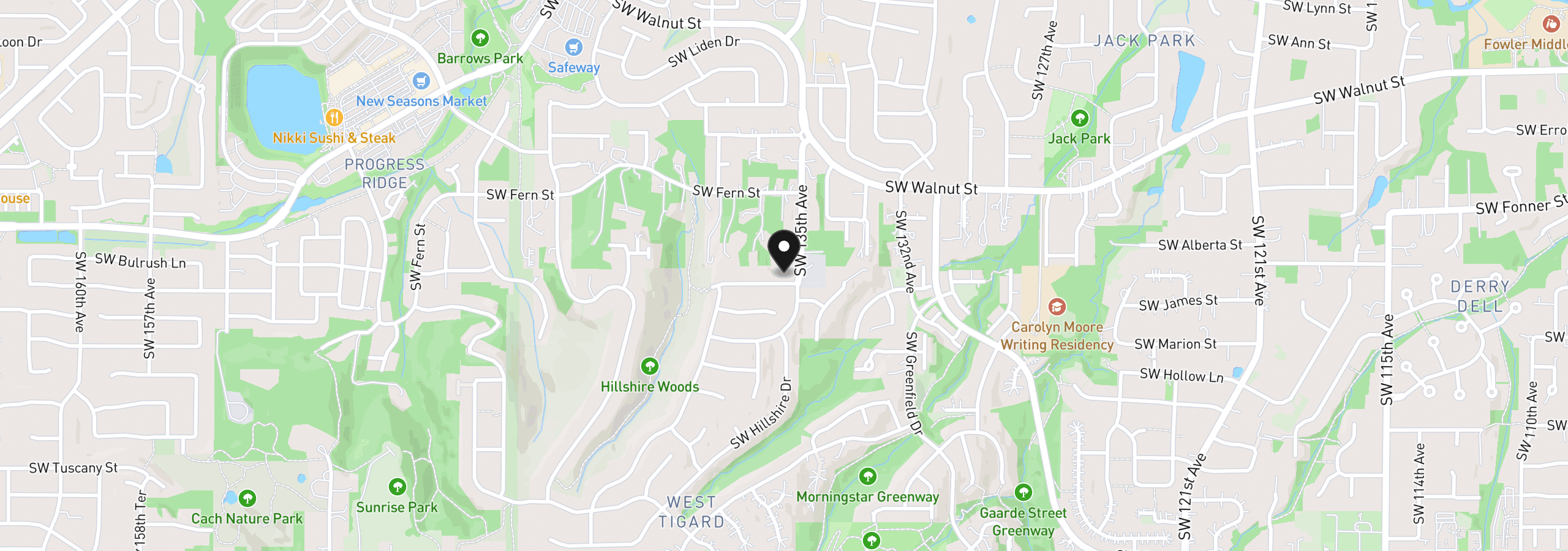 Map showing the location of 13543 SW Lauren Ln, Tigard, OR 97223