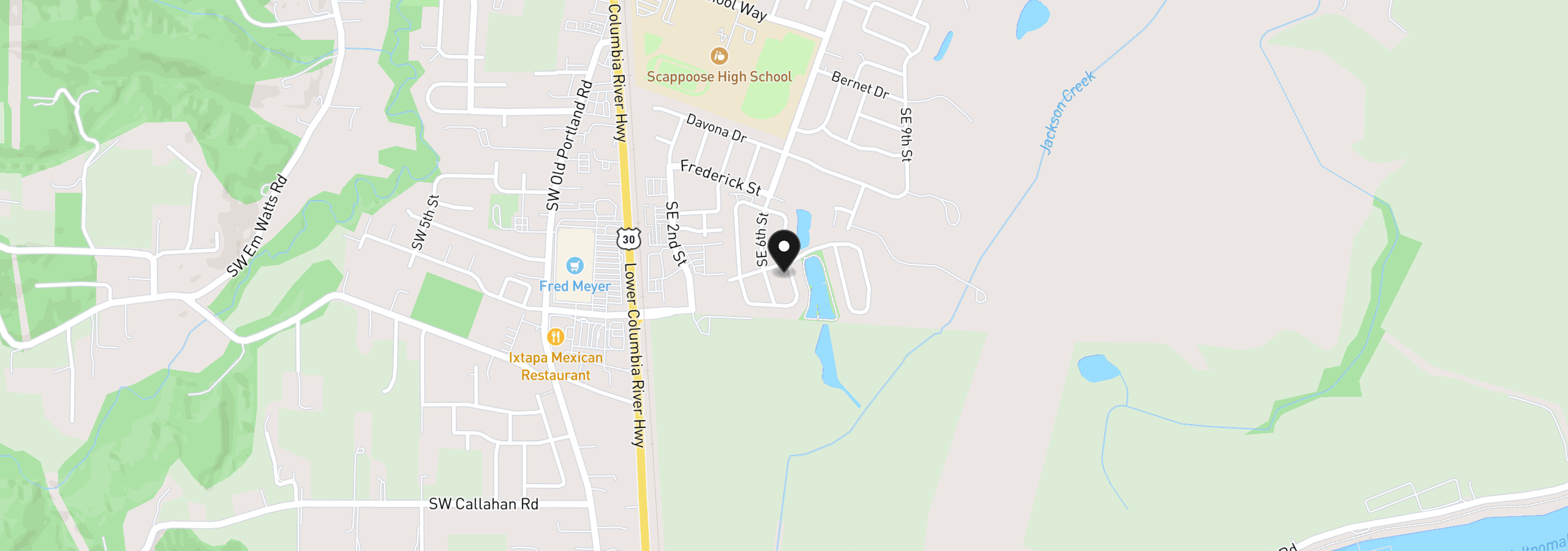 Map showing the location of 51459 SE Westlake Dr 102, Scappoose, OR 97056