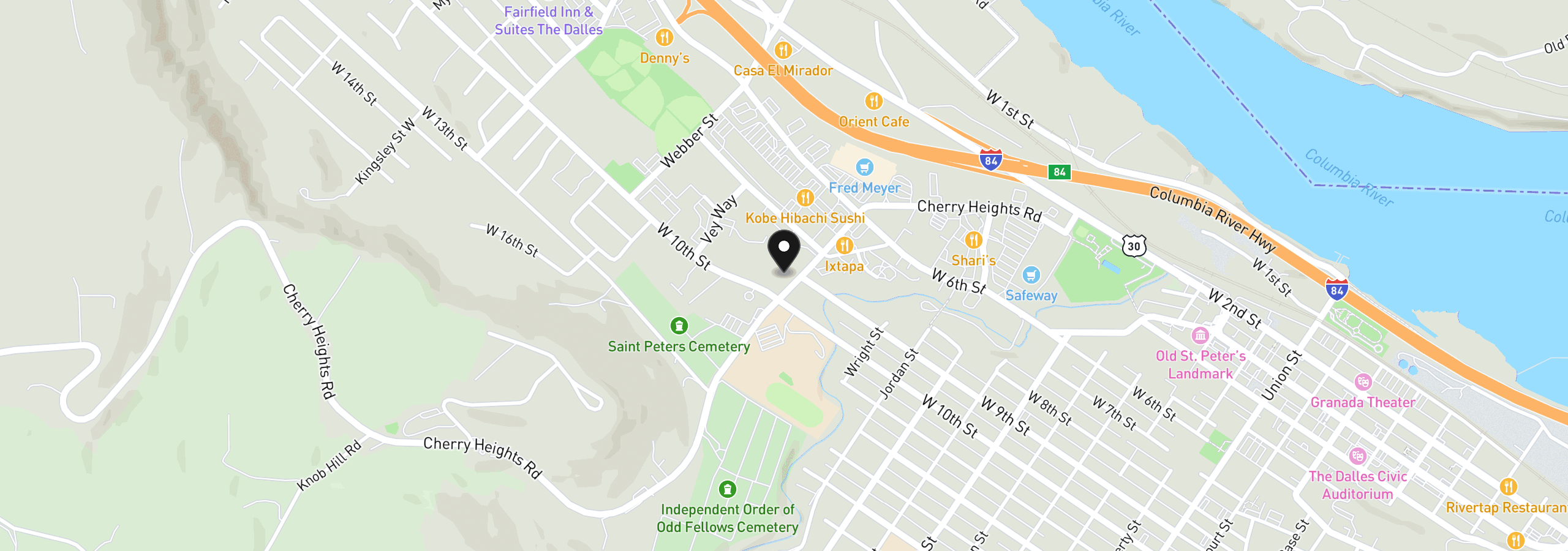 Map showing the location of 1001 Cherry Heights Rd, The Dalles, OR 97058