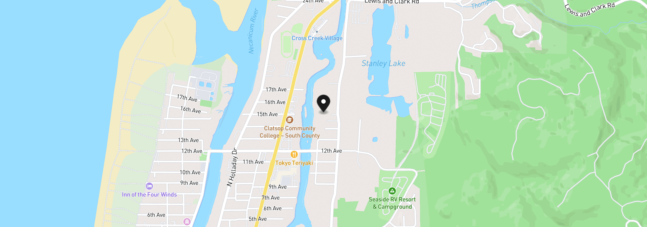 Map showing the location of 1480 N Wahanna Rd, Seaside, OR 97138