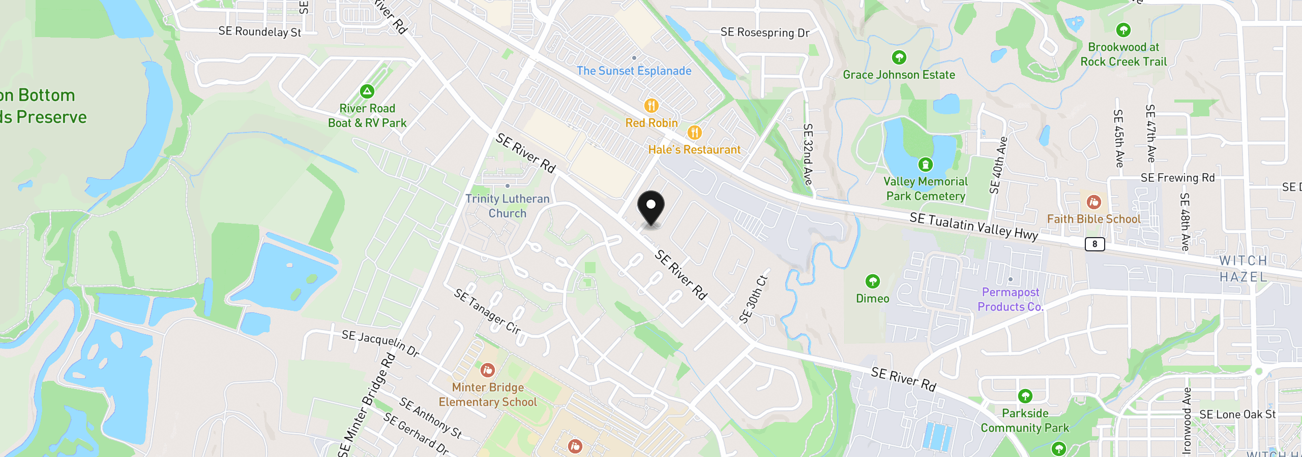 Map showing the location of 2511 SE River Rd 72, Hillsboro, OR 97123