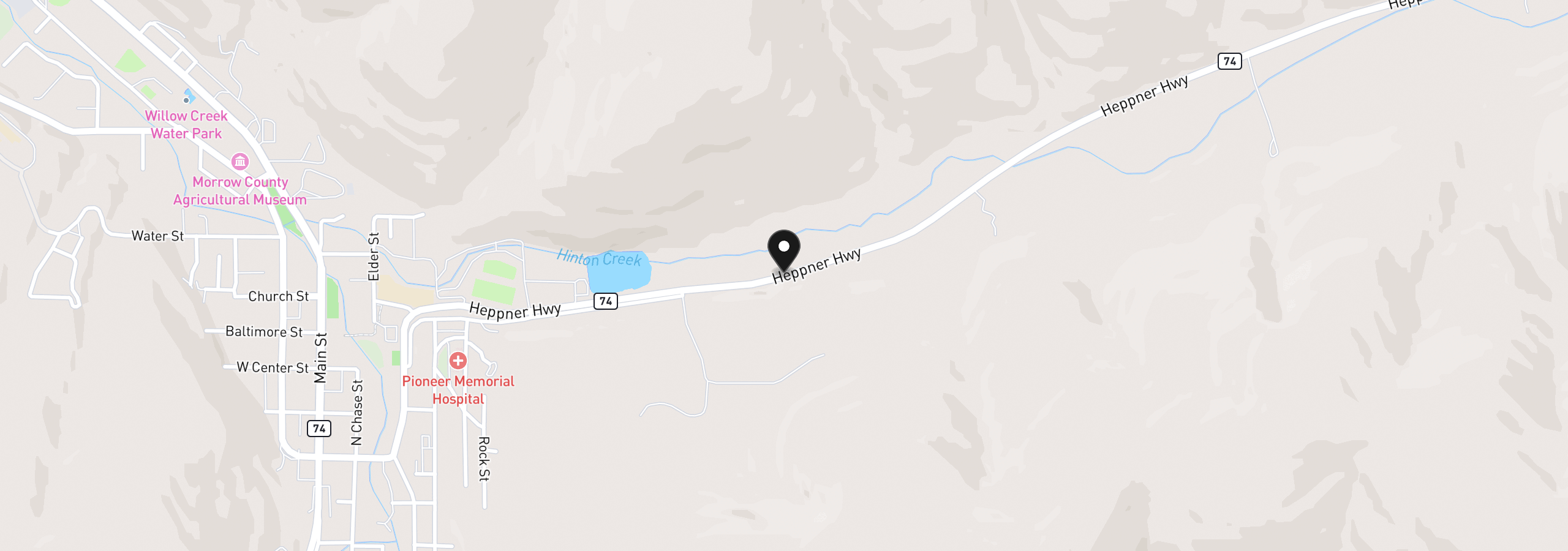 Map showing the location of Hwy 74, Heppner, OR 97836