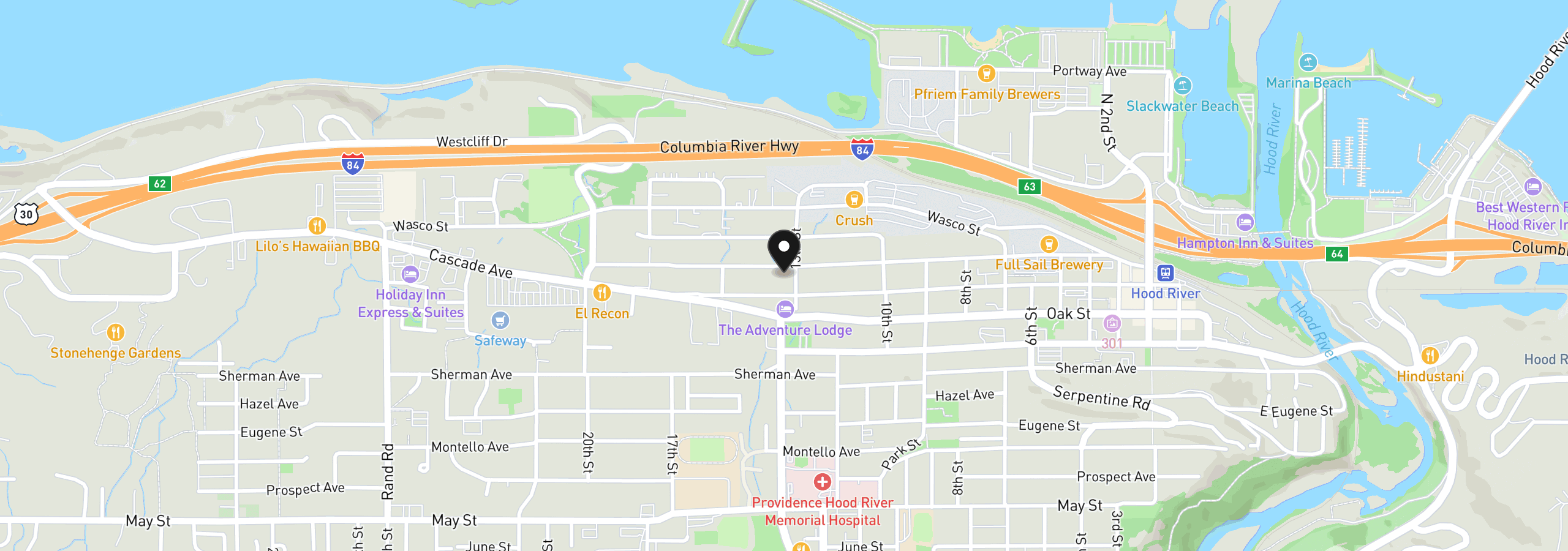 Map showing the location of 1307 Columbia St, Hood River, OR 97031