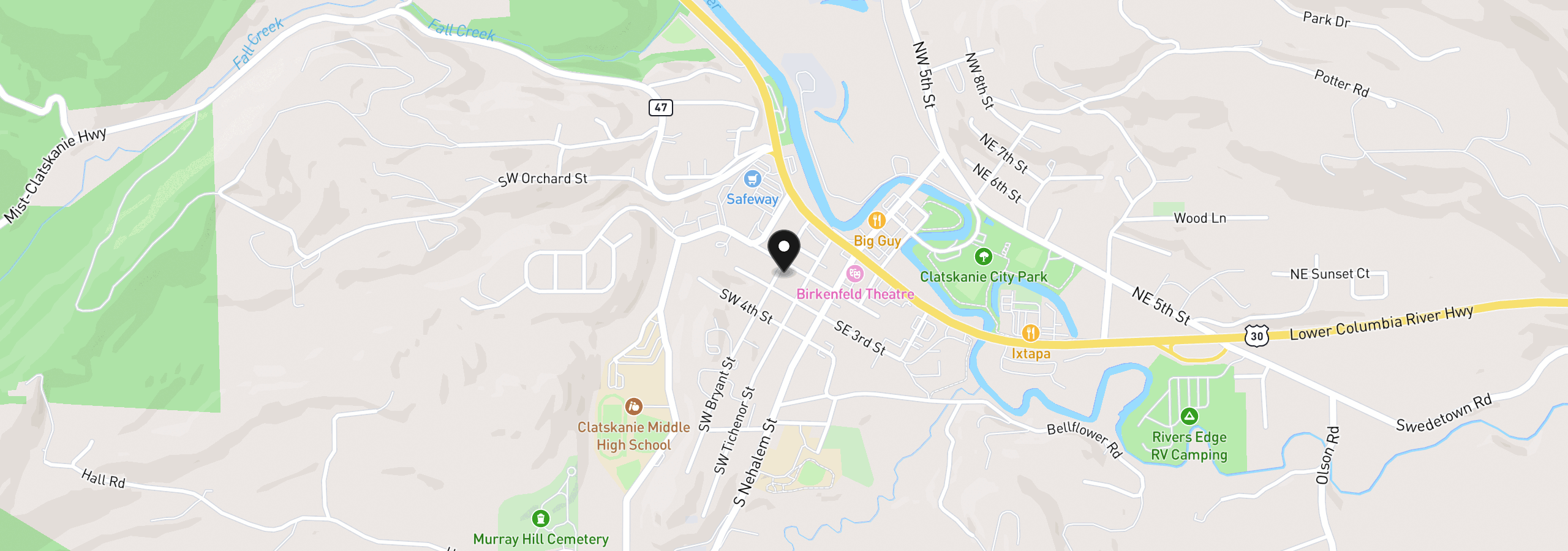 Map showing the location of 265 Bryant St, Clatskanie, OR 97016