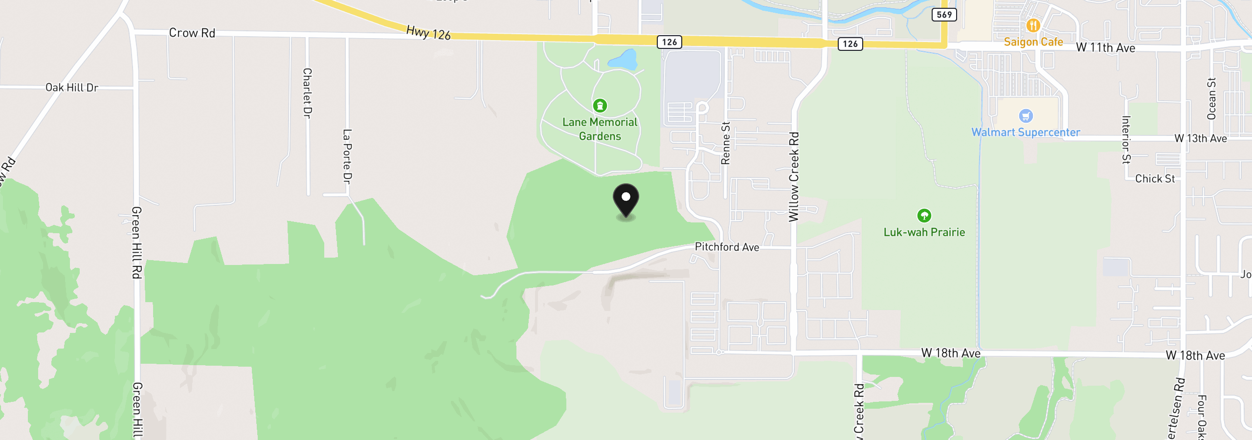 Map showing the location of Pitchford, Eugene, OR 97402