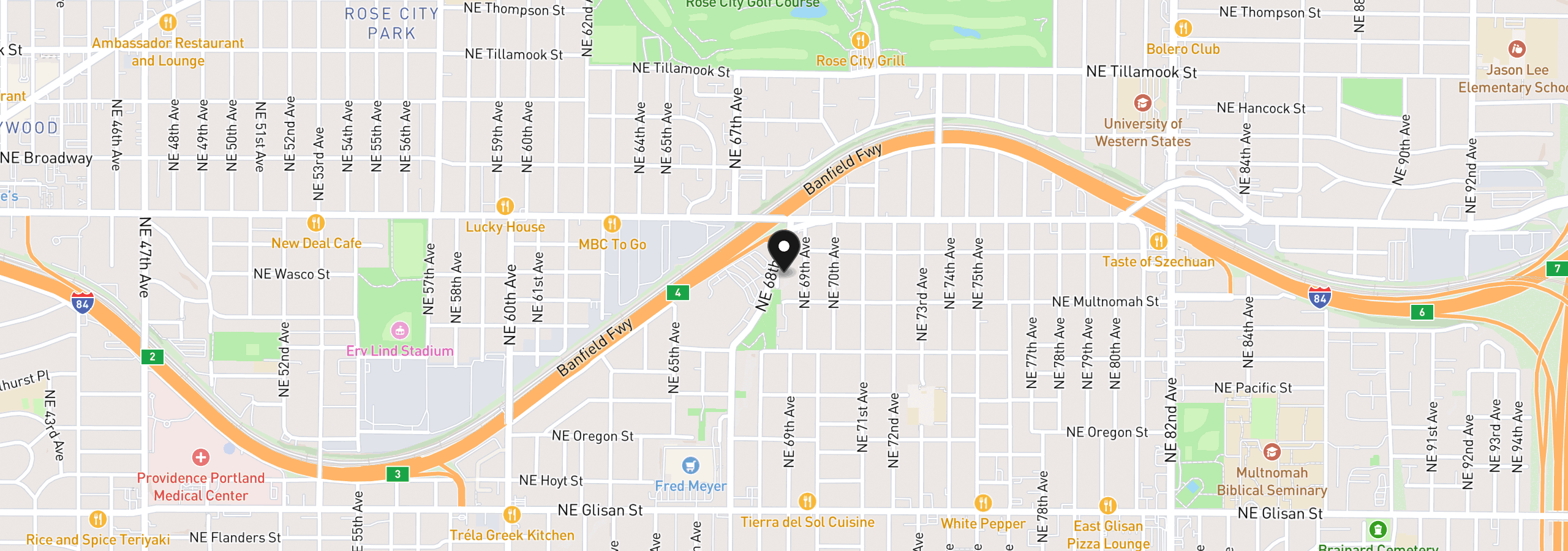 Map showing the location of 1300 NE 68th Ave, Portland, OR 97213