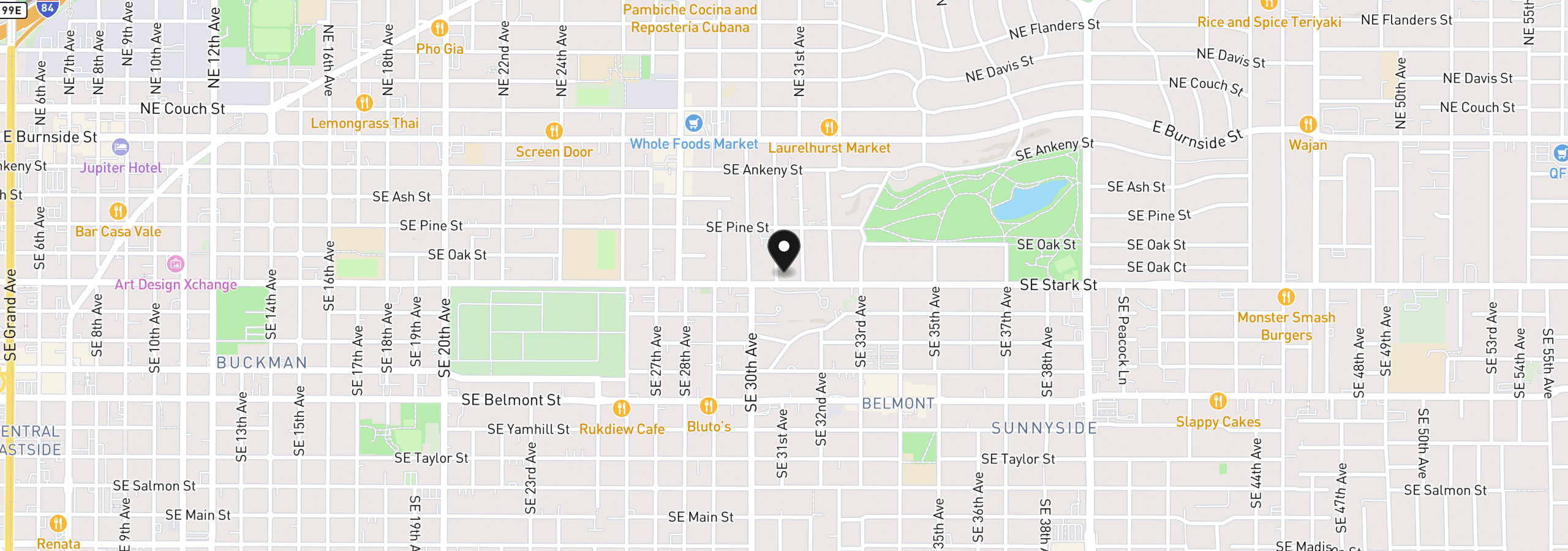 Map showing the location of 428 SE 30th Pl, Portland, OR 97214