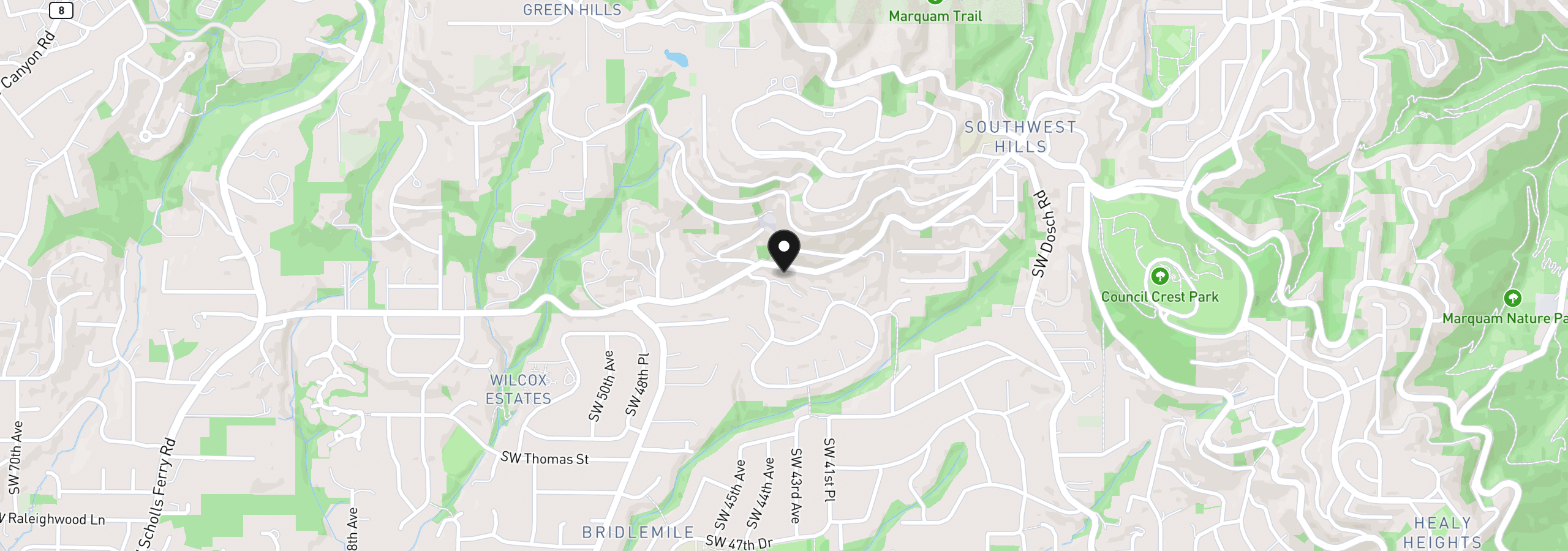 Map showing the location of 3320 SW 44th Ave, Portland, OR 97221