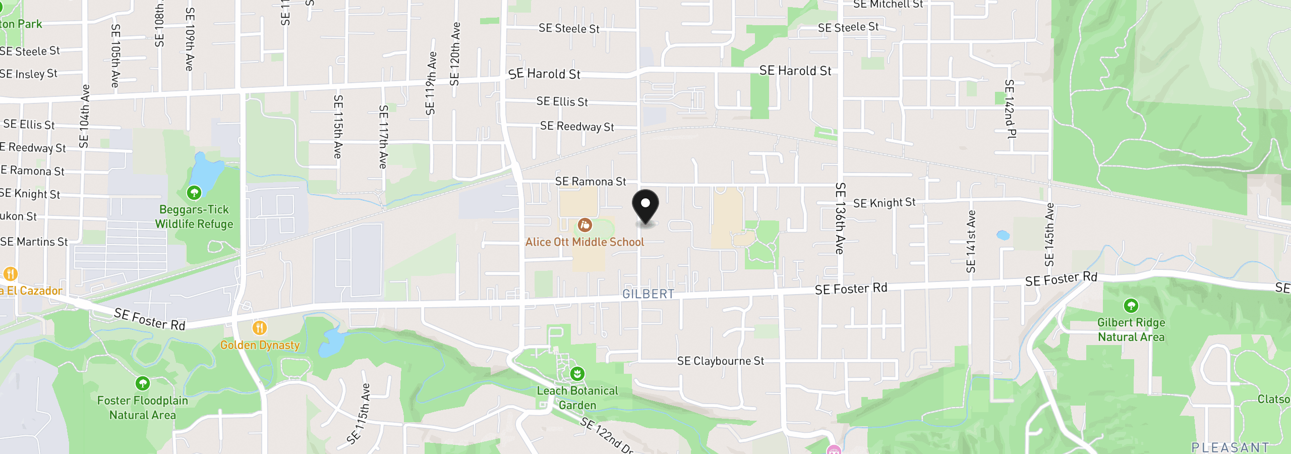 Map showing the location of 6000 SE 128th Ave, Portland, OR 97236