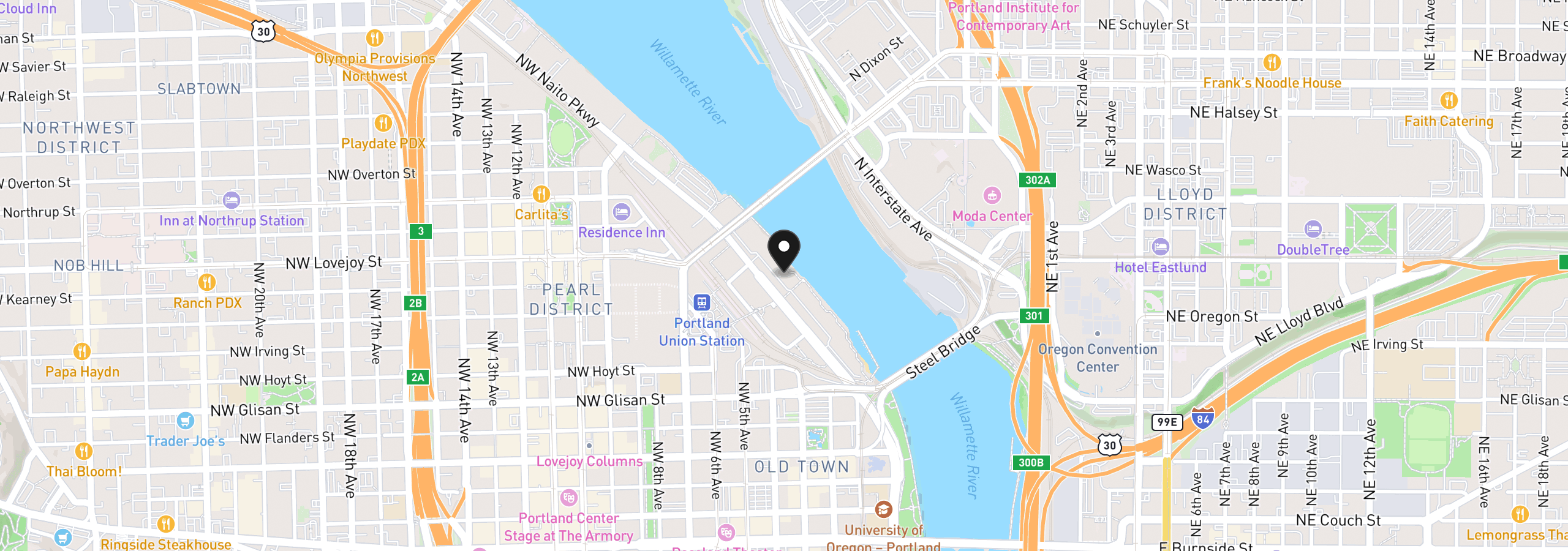 Map showing the location of 910 NW Naito Pkwy I23, Portland, OR 97209