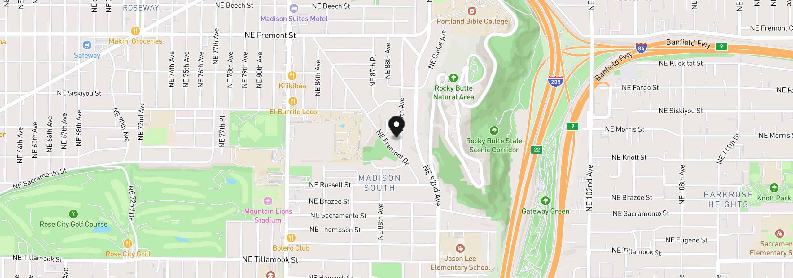 Map showing the location of 2833 NE 89th Ave, Portland, OR 97220