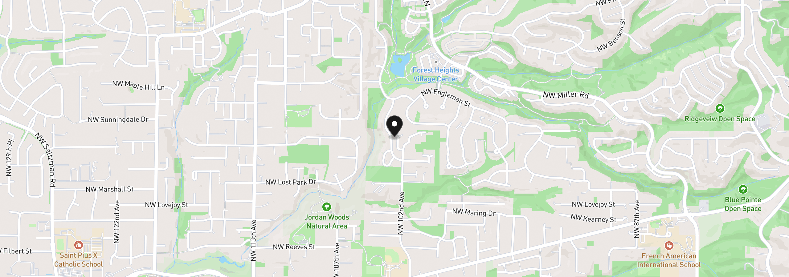 Map showing the location of 1943 NW Millcrest Pl, Portland, OR 97229