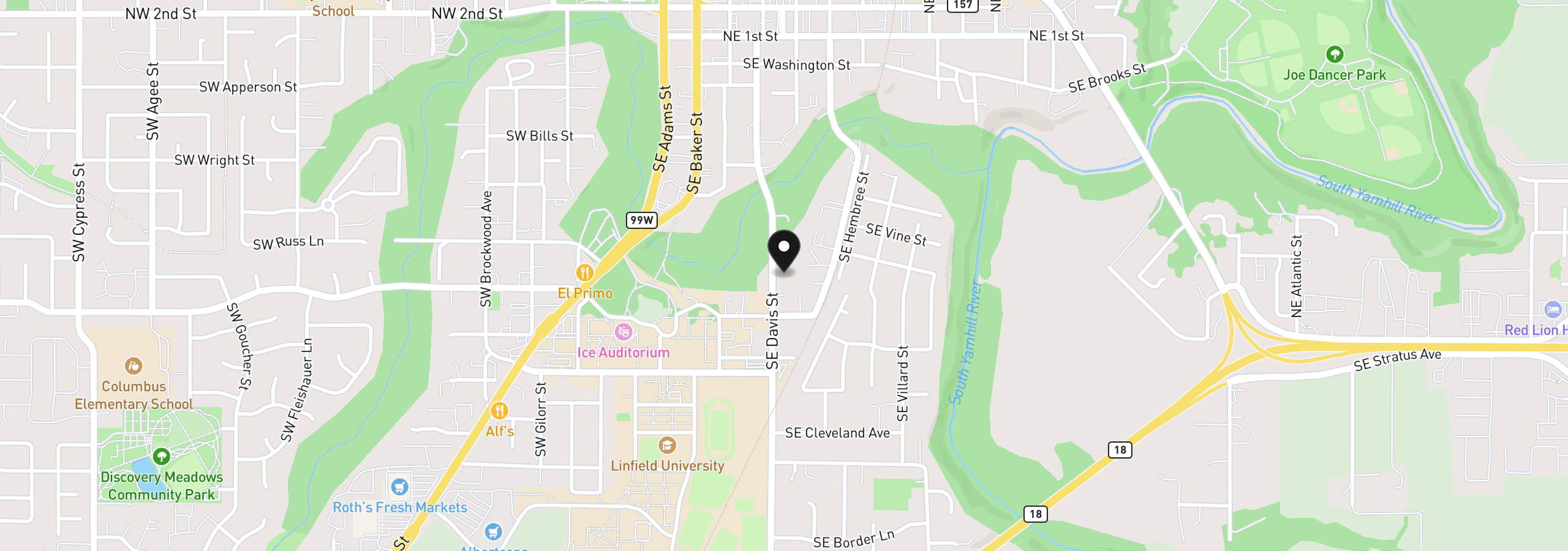 Map showing the location of 928 SE Davis St, McMinnville, OR 97128