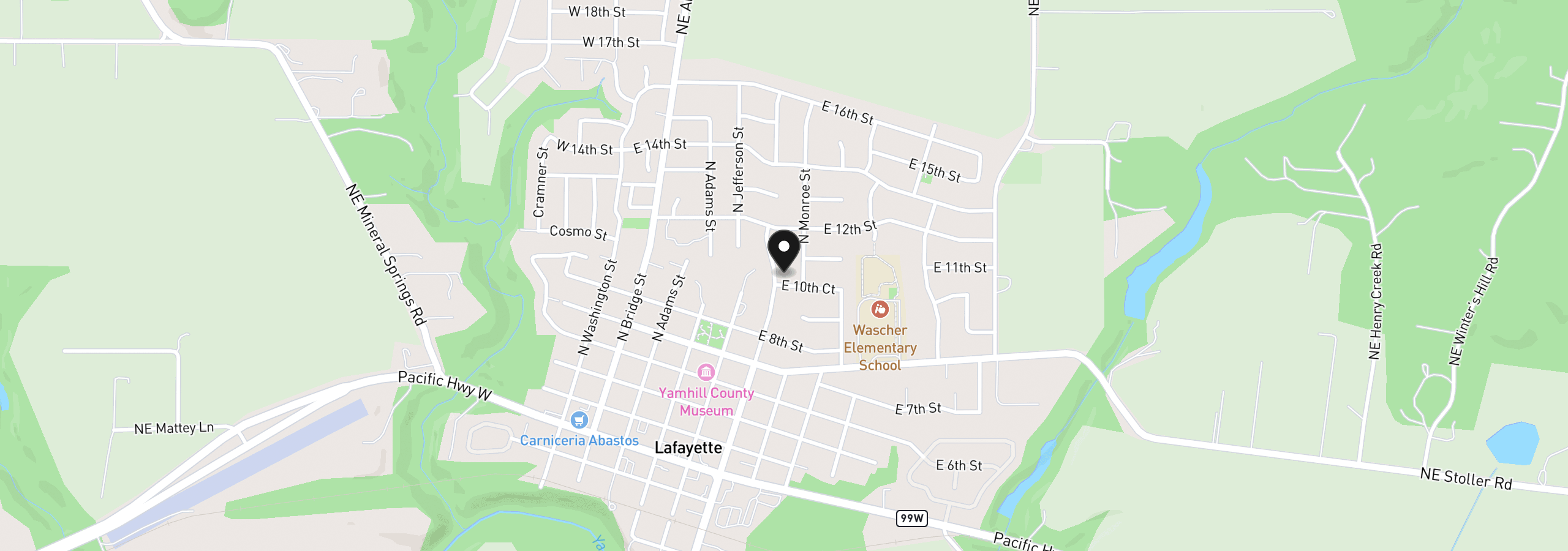 Map showing the location of 606 10th Ct, Lafayette, OR 97127