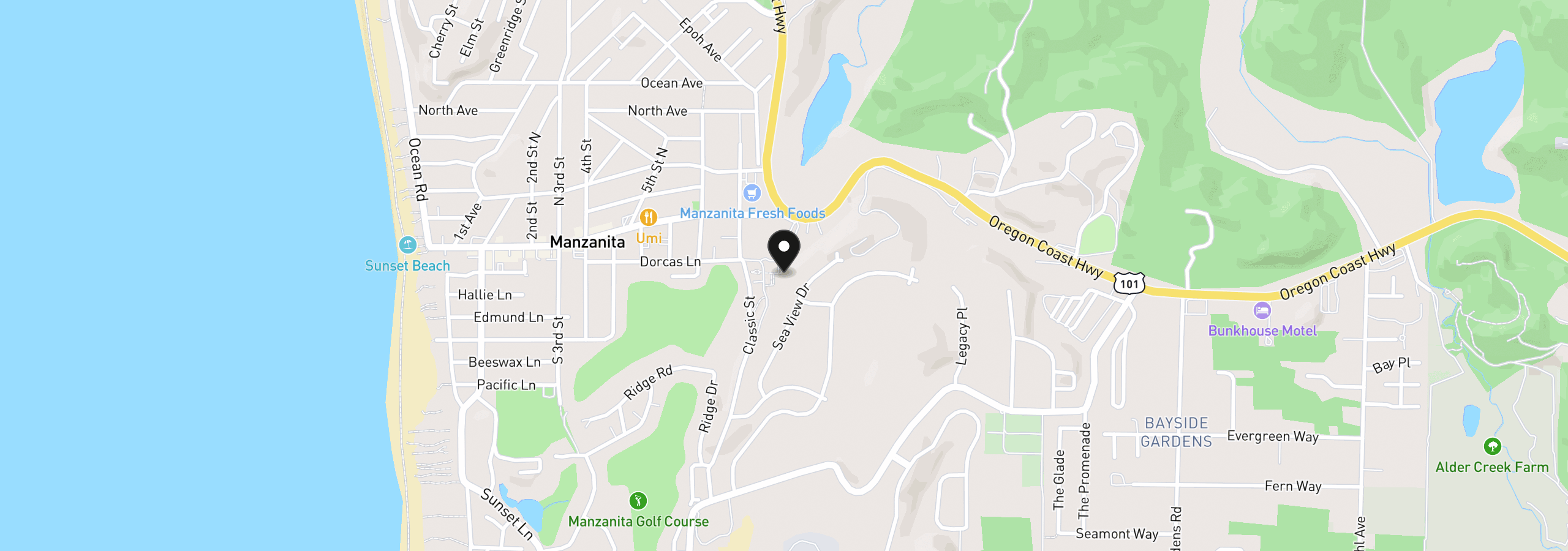 Map showing the location of 768 Dorcas Ln, Manzanita, OR 97130
