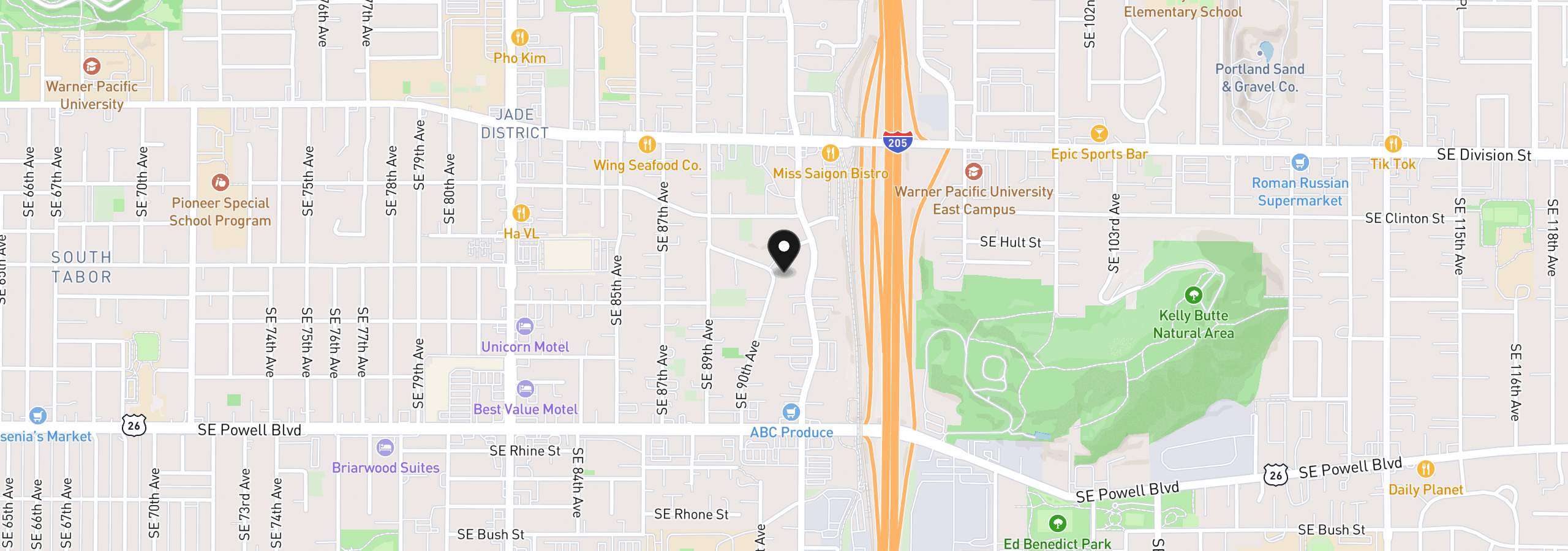 Map showing the location of 2898 SE 90th Pl, Portland, OR 97266