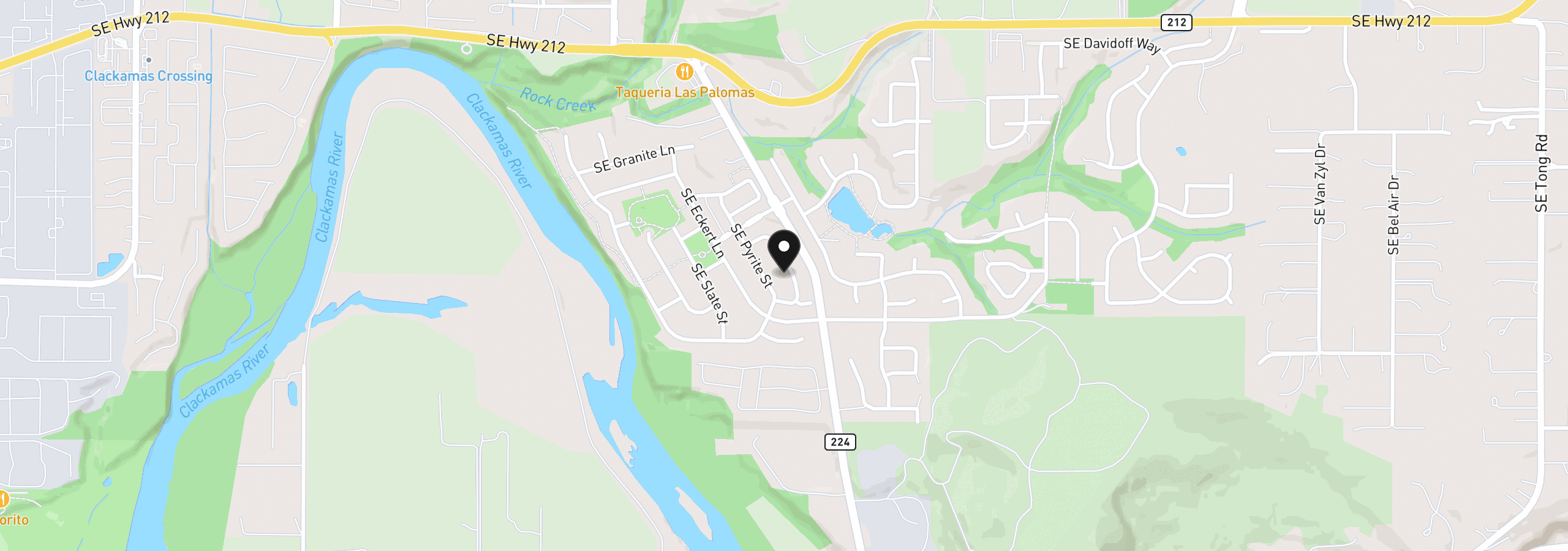 Map showing the location of 16411 SE Scoria Ln, Damascus, OR 97089