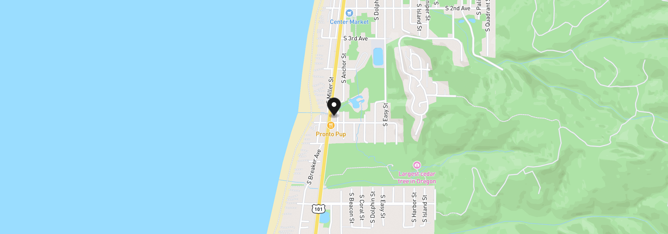 Map showing the location of 552 Highway 101, Rockaway Beach, OR 97136
