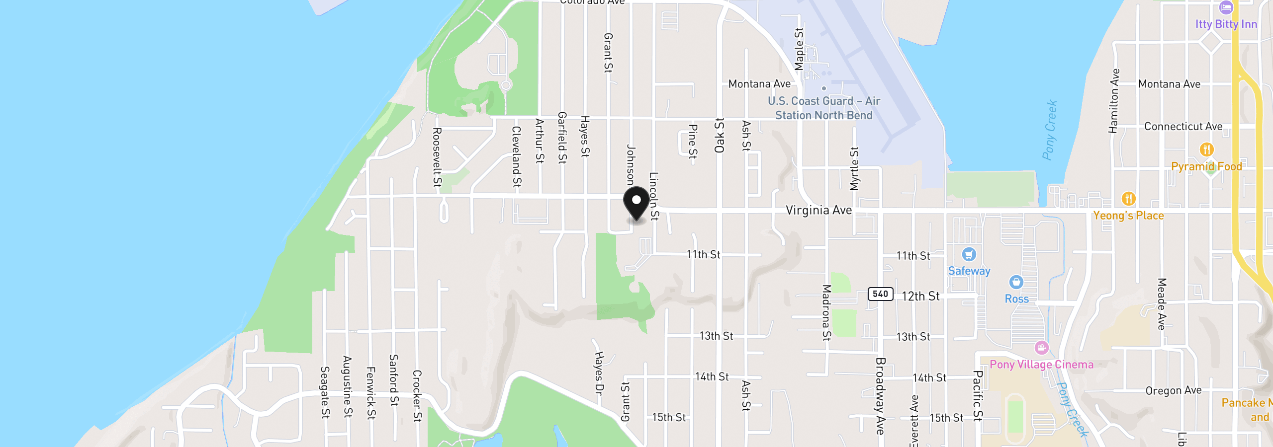 Map showing the location of 2075 Johnson St, North Bend, OR 97459