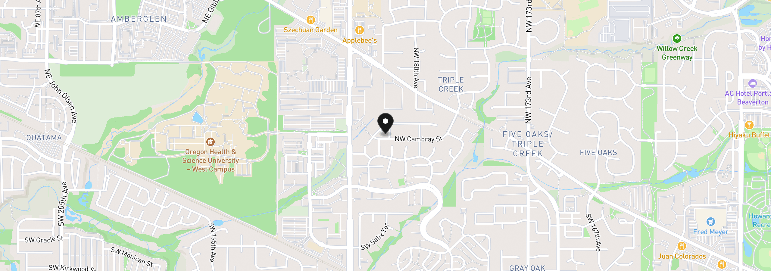 Map showing the location of 18281 NW Cambray St, Beaverton, OR 97006