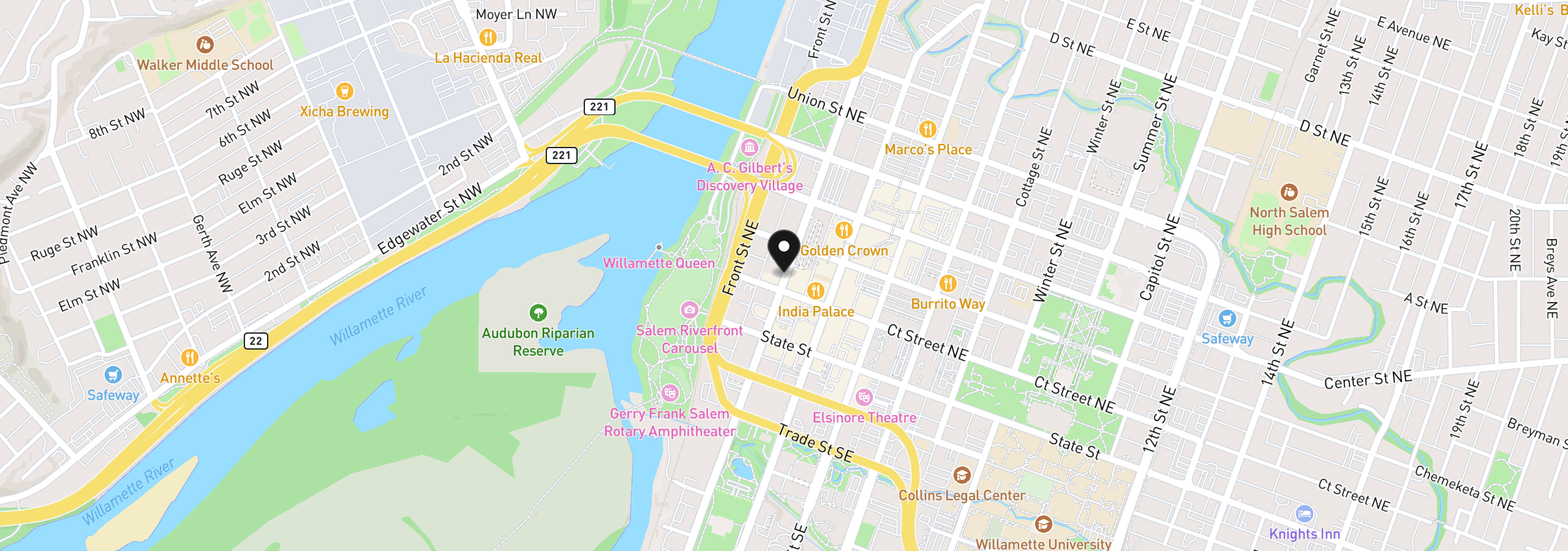 Map showing the location of 229 Commercial St NE, Salem, OR 97301
