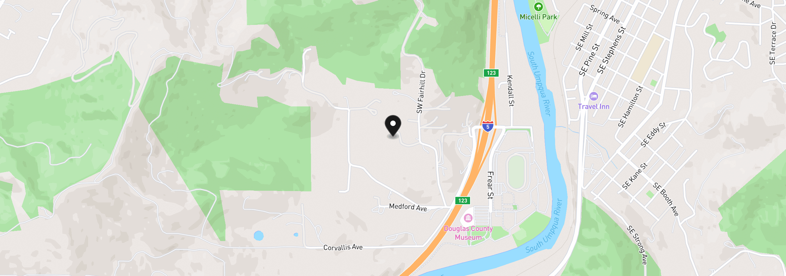 Map showing the location of 1880 Fairhill Dr, Roseburg, OR 97471