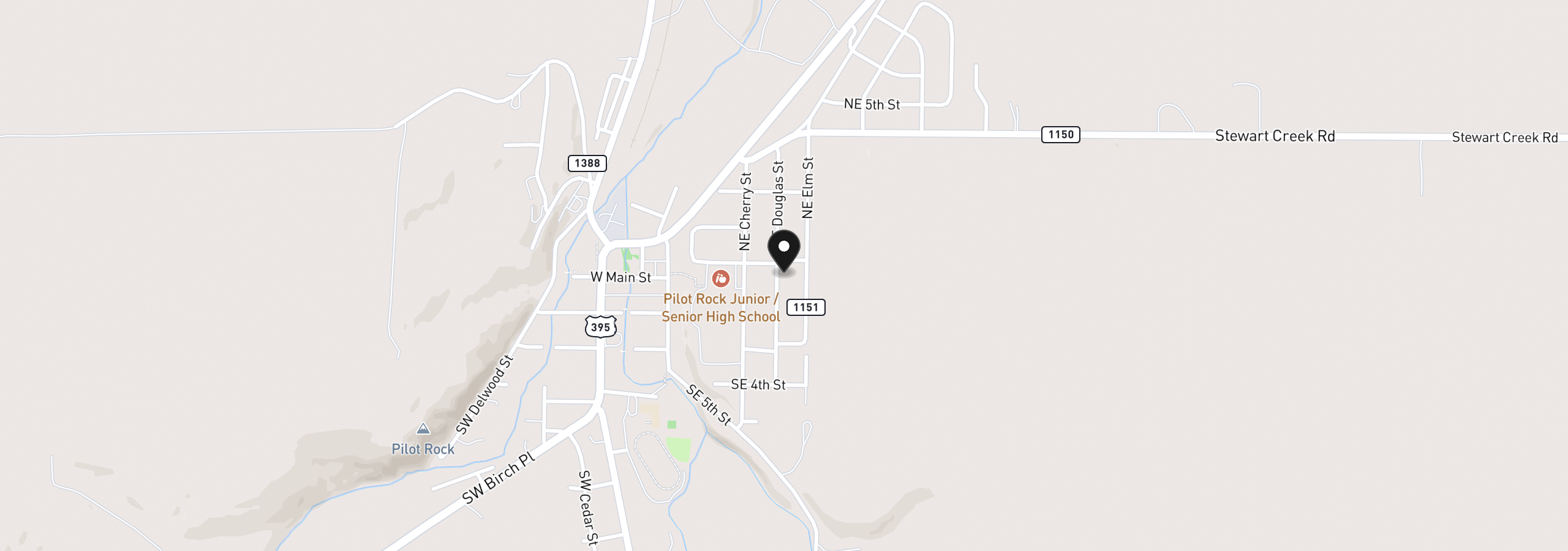 Map showing the location of 134 SE Douglas St, Pilot Rock, OR 97868