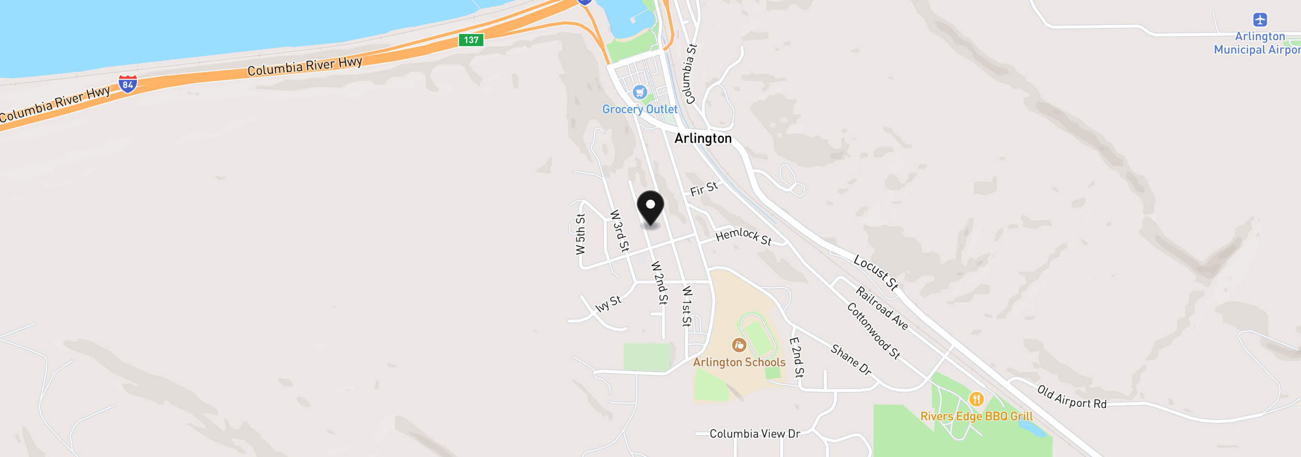 Map showing the location of 850 W 2nd 850, Arlington, OR 97812