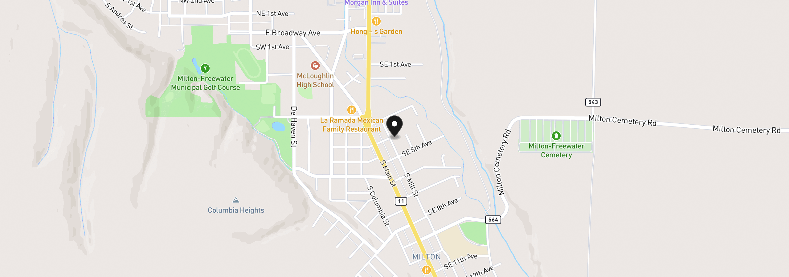 Map showing the location of 401 S Mill St, Milton-Freewater, OR 97862