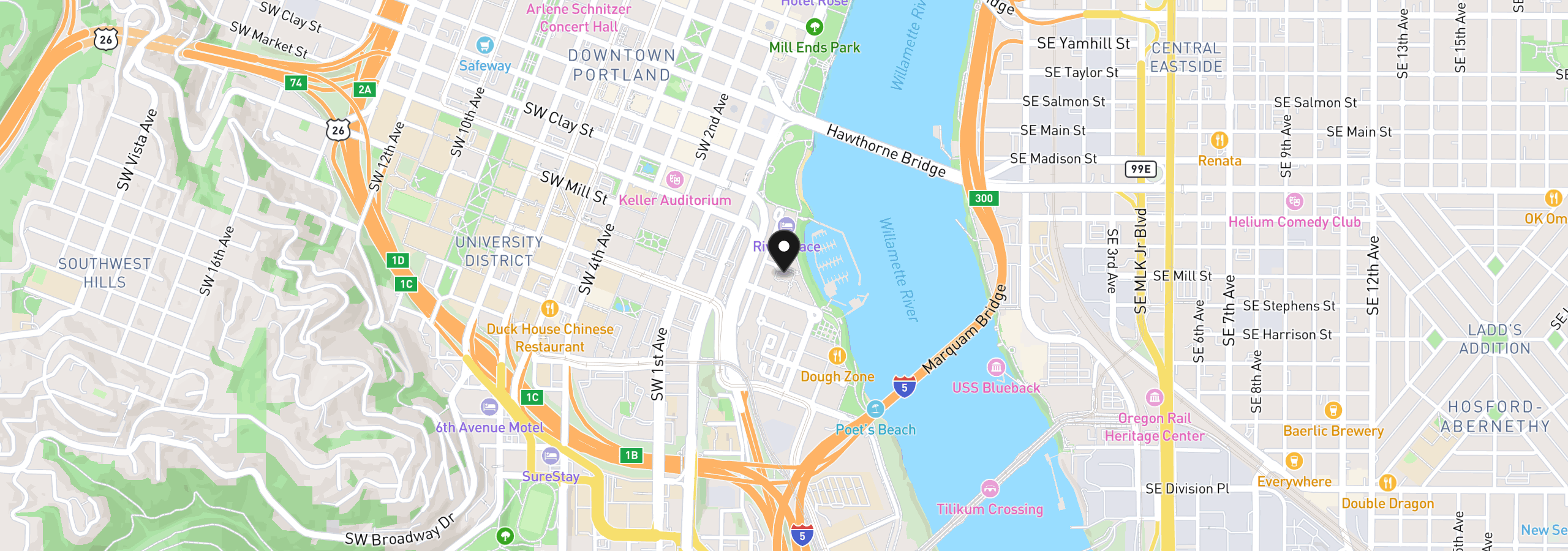 Map showing the location of 1710 S Harbor Way C-307, Portland, OR 97201