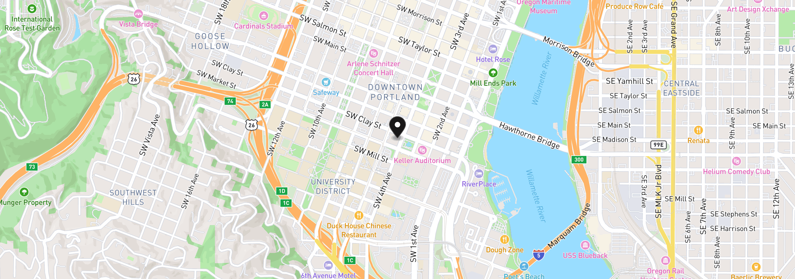 Map showing the location of 1500 SW 5th Ave 1101, Portland, OR 97201