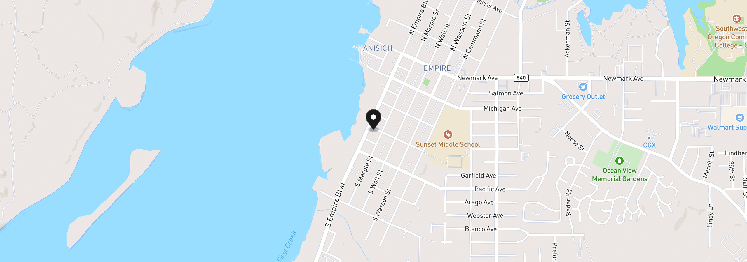Map showing the location of 407 S Empire Blvd, Coos Bay, OR 97420