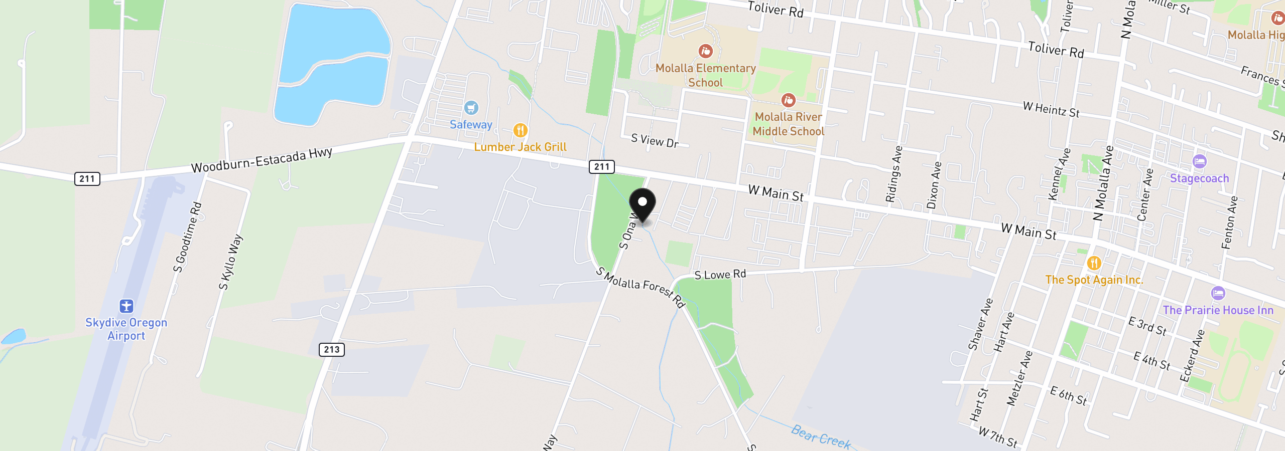 Map showing the location of Ona Way, Molalla, OR 97038