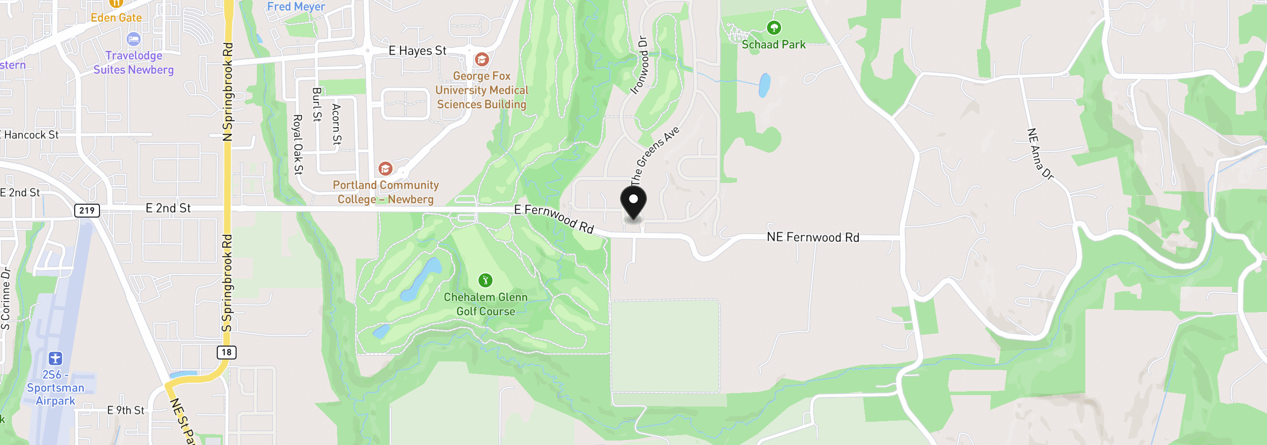 Map showing the location of 134 N Argyle Ct, Newberg, OR 97132