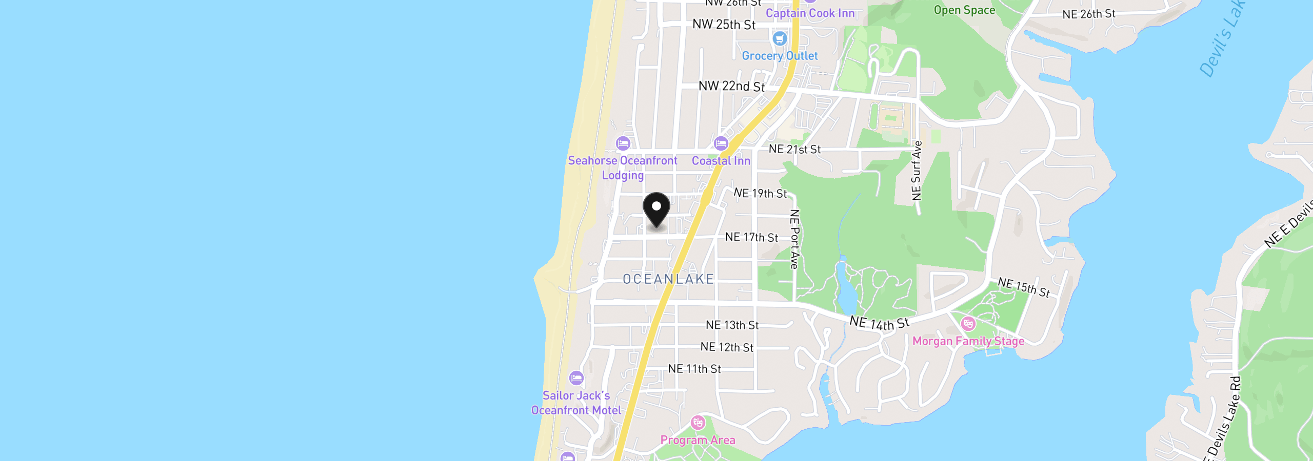Map showing the location of 1433 NW 17th St, Lincoln City, OR 97367