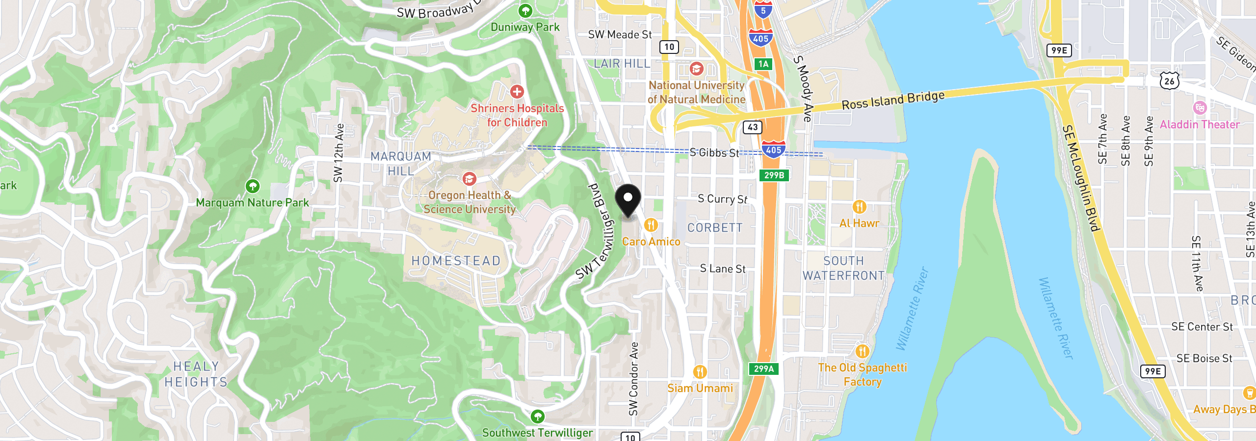Map showing the location of 3515 SW Barbur Blvd X3, Portland, OR 97239