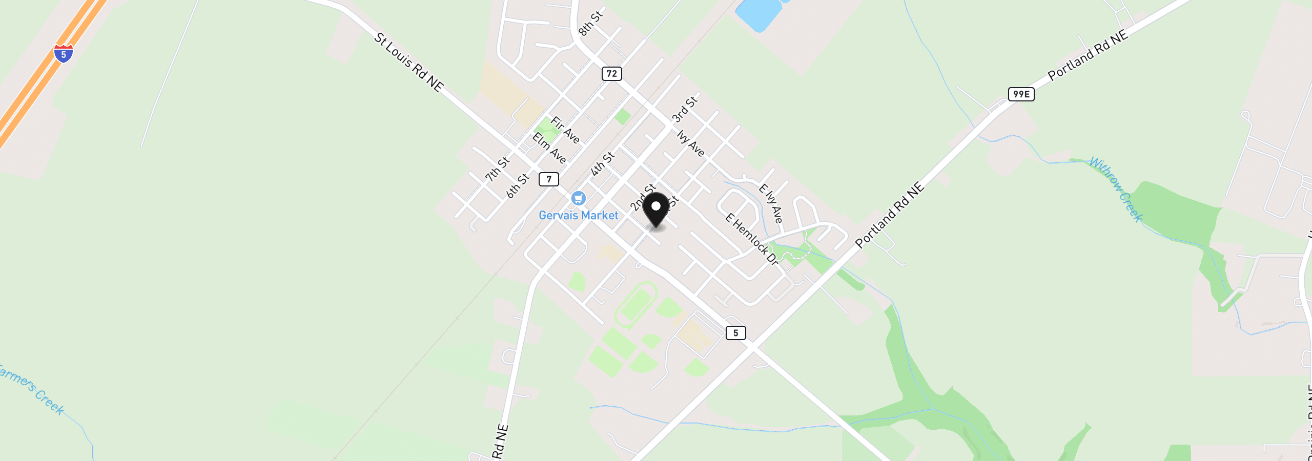 Map showing the location of 520 1st St, Gervais, OR 97026
