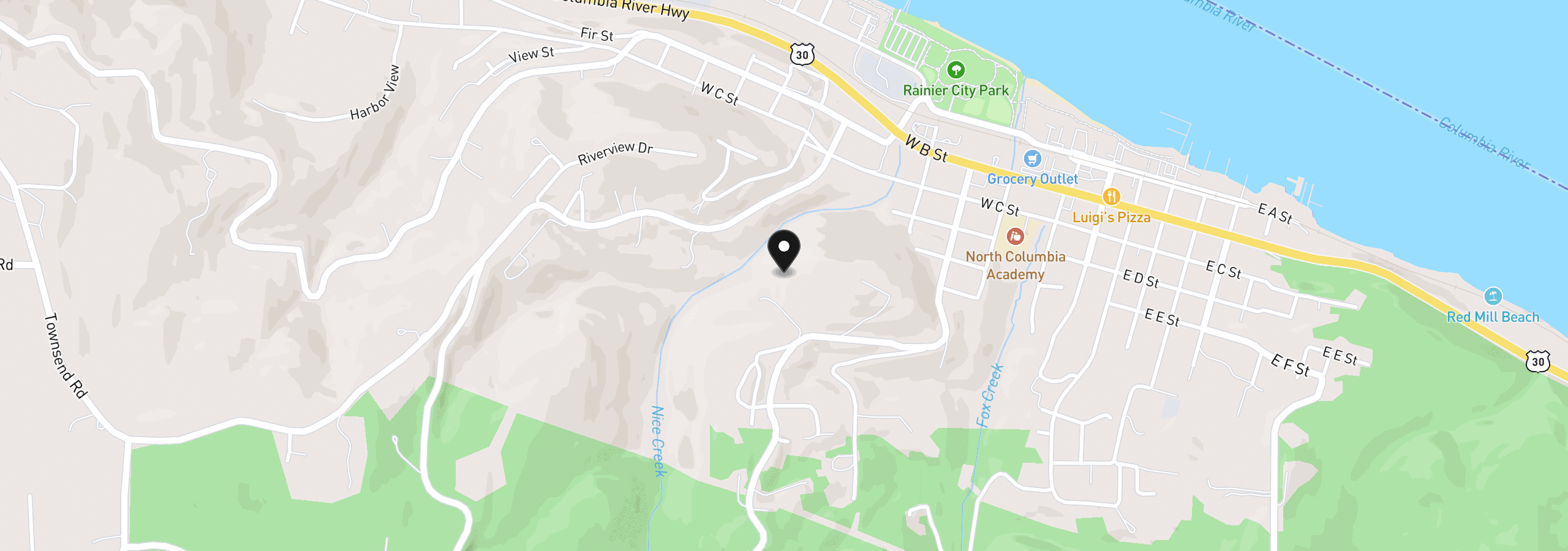Map showing the location of 0 Debast Rd, Rainier, OR 97048
