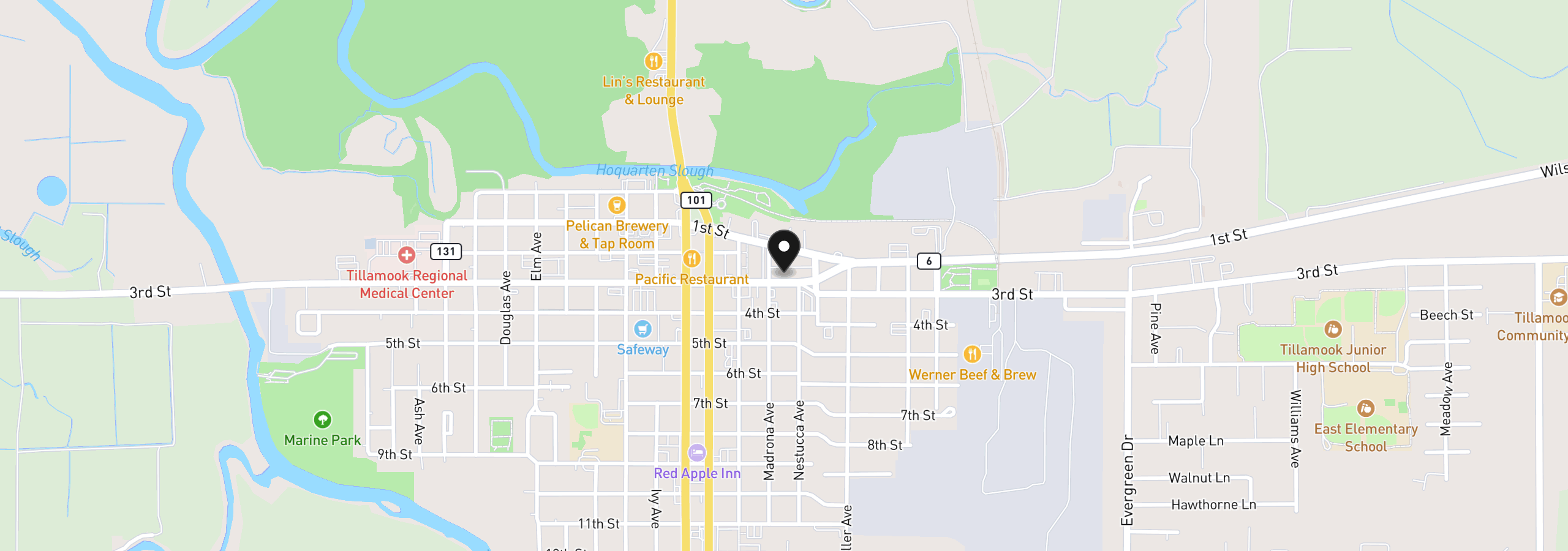 Map showing the location of 2306 3rd St, Tillamook, OR 97141