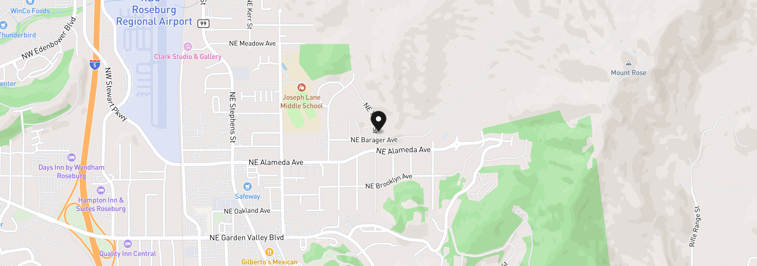 Map showing the location of 1783 NE Todd St, Roseburg, OR 97470