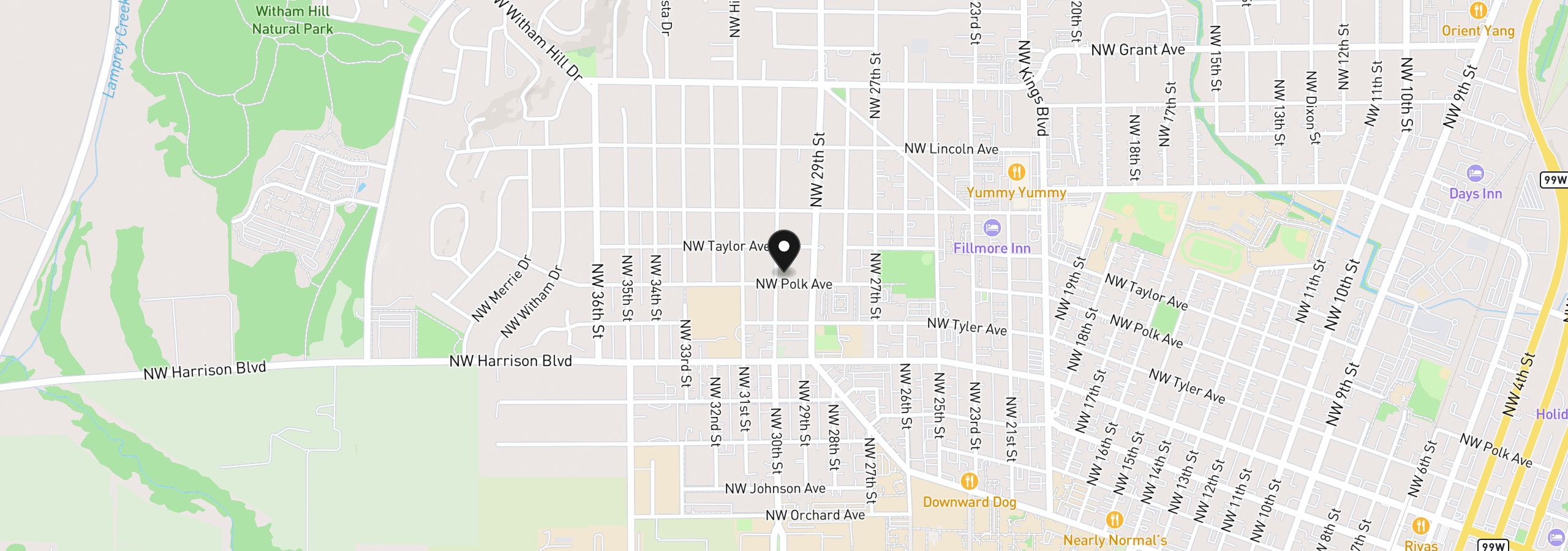 Map showing the location of 611 NW 30th St, Corvallis, OR 97330