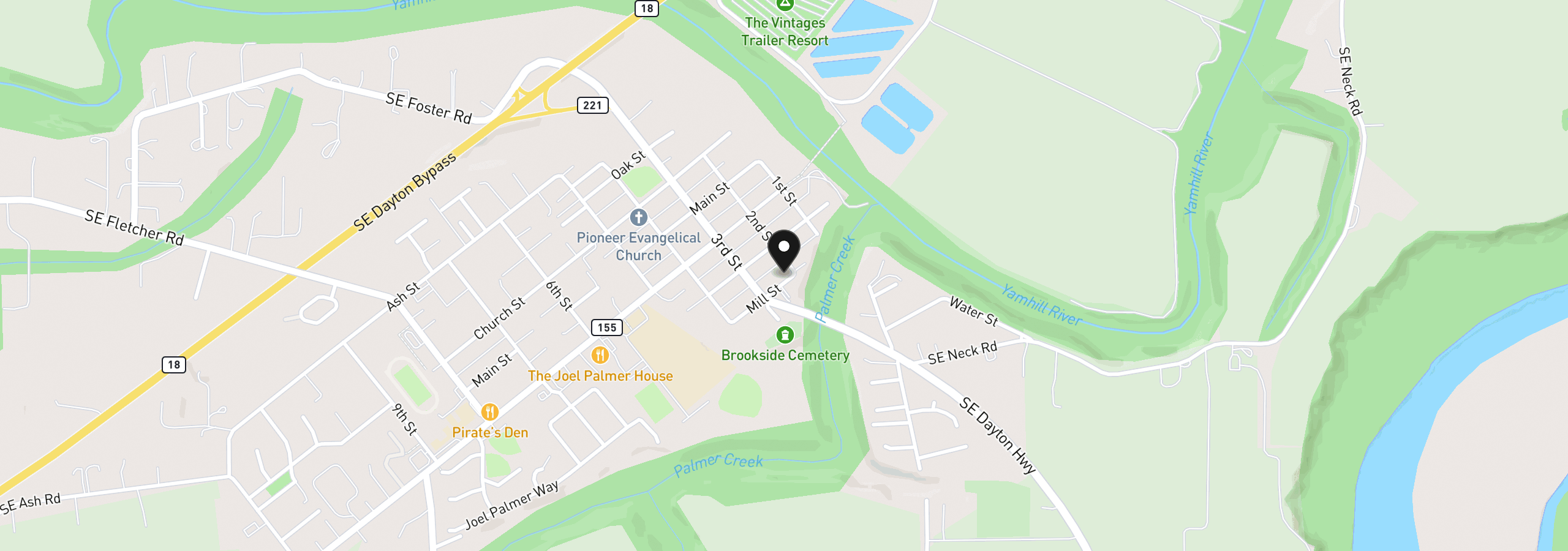 Map showing the location of 619 2nd St, Dayton, OR 97114