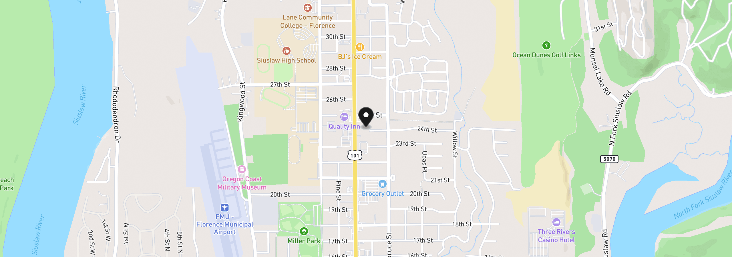 Map showing the location of 24th St, Florence, OR 97439