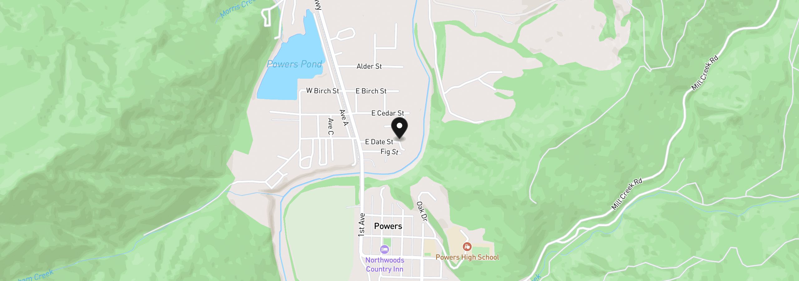 Map showing the location of 173 E Date St, Powers, OR 97466