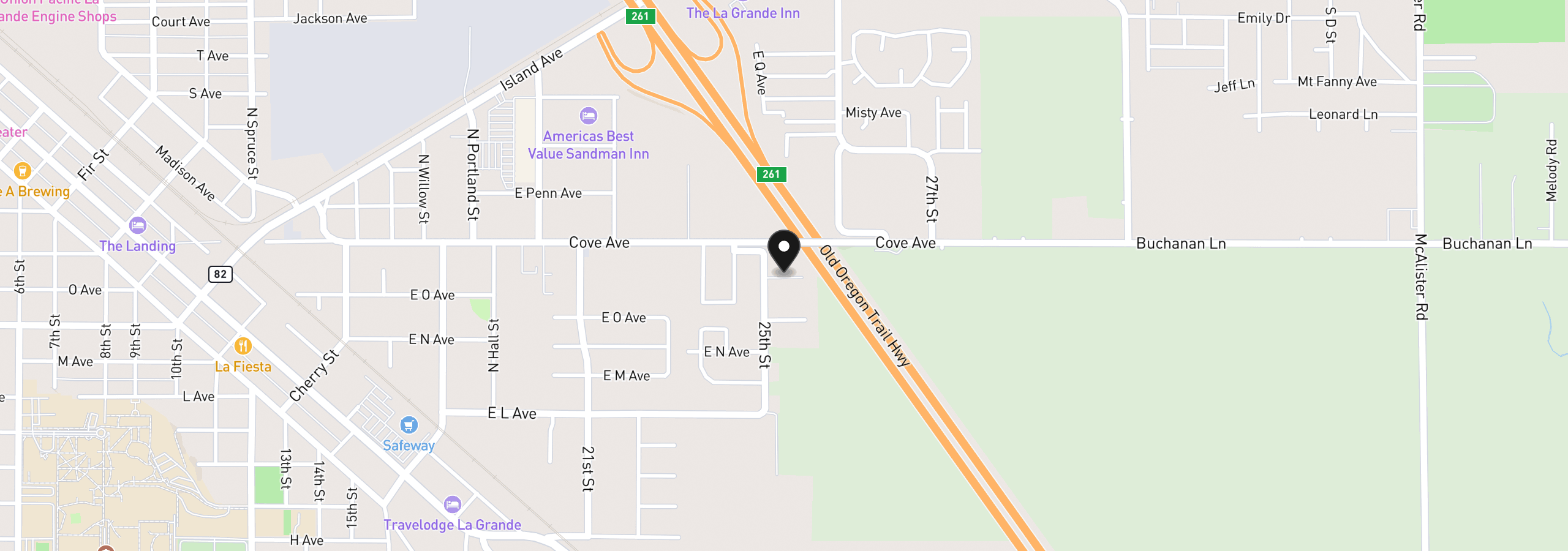 Map showing the location of 1409 25th St, La Grande, OR 97850